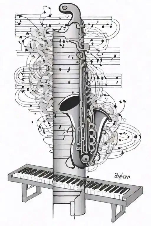 Forearm Sleeve Featuring A 88 Keyboard And A Music Staff With Notes