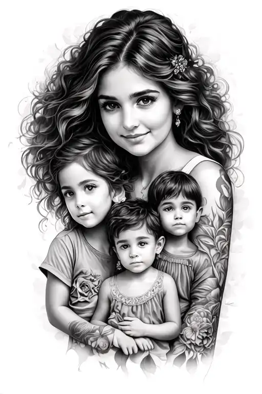 Tattoo Arm Sleeve Representing A Mother And Her 3 Children