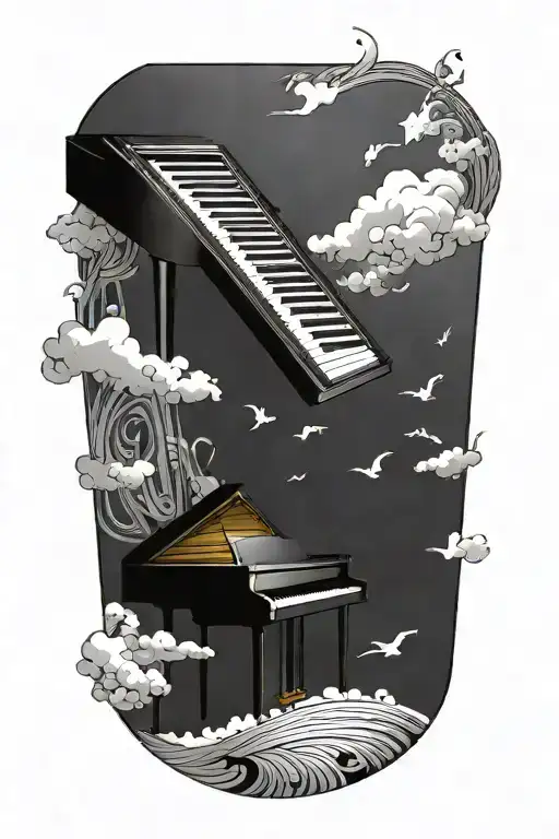 Forearm Sleeve Of Piano Keyboard And Music Staff With Clouds