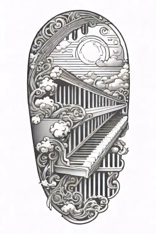 Sleeve Of Piano Keyboard And Music Staff With Clouds