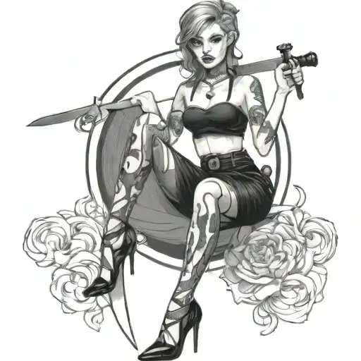 Beautiful Girl With A Knife And Stockings