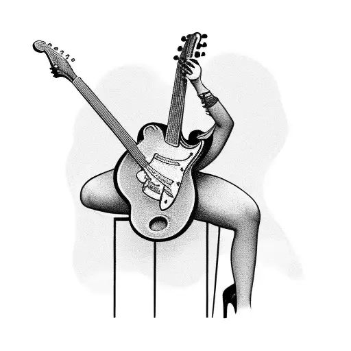 Guitar Strings Intertwining With Musical Notes And Woman