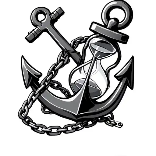 Anchor With Chains Wrapped And Hourglass Beneath
