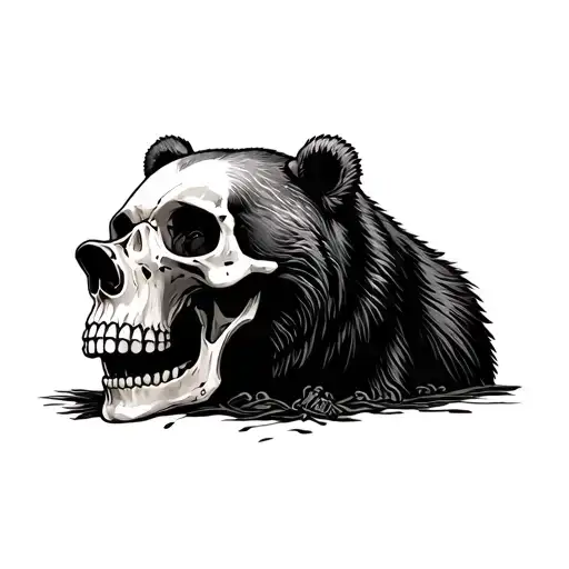 Creative Tattoo Of Bear For The Top Of A Skull