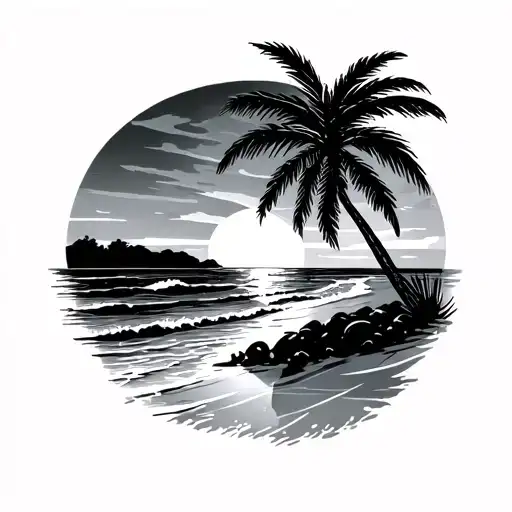 Beach And A Palm Free And Sunset With Sea