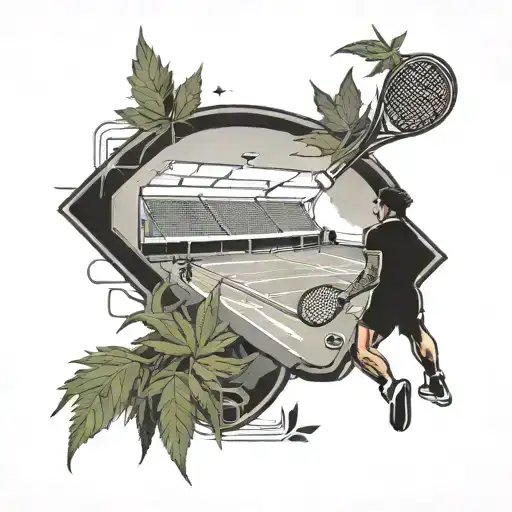 A Tennis Court Transformed Into A Gaming Arena With Cannabis Motifs