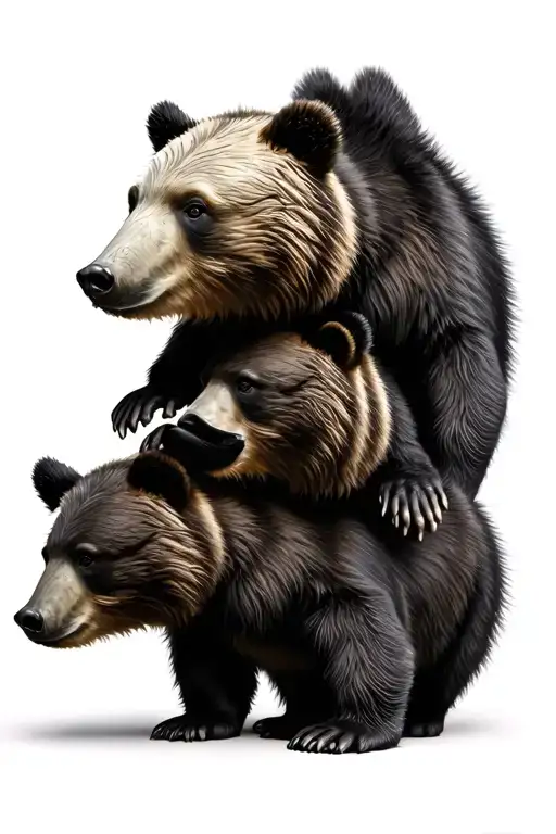 3 Realistic Full Body Bear Cubs Playing On Top Of Each Others Heads