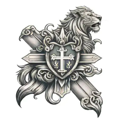 Lion Heart Chest Plate Cross Integrity Strength Honor