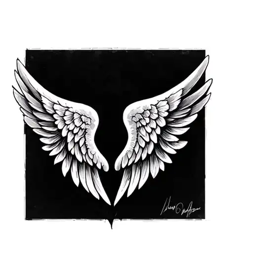 Black And White Tattoo Of Small And Simple Wings In The Neck