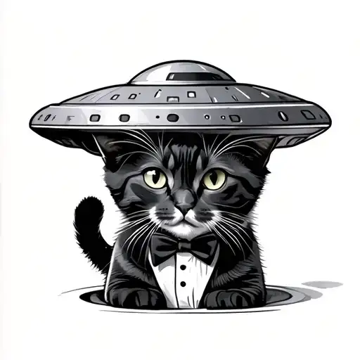Small Ufo With A Tuxedo Cat Inside