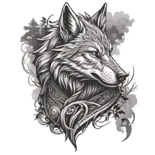 Wolf Sleeve Viking Warrior With Forest Background With Smoke Effect