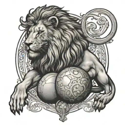 Lion Holding A Ball Above A Lioness Holding A Cub Art Nouveau