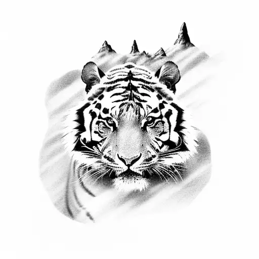 Rock Formation Shaped Like A Tiger In A Black And Grey Style