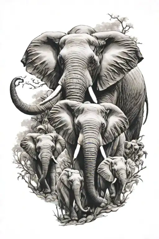 Elephant Herd Full Sleeve Tattoo Design