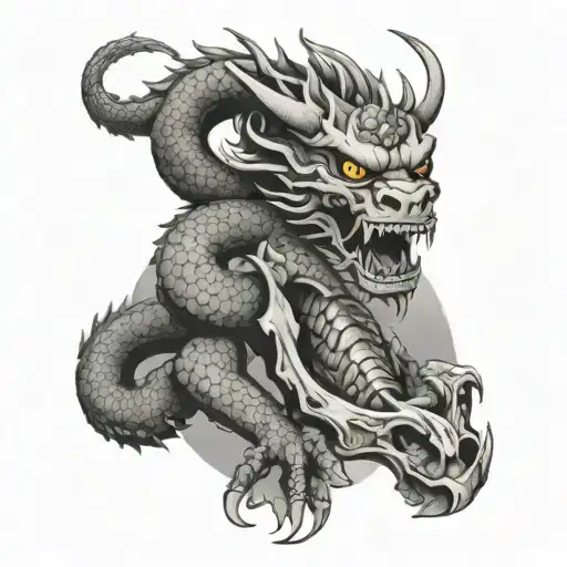 Japanese Dragon Sitting On A Skull