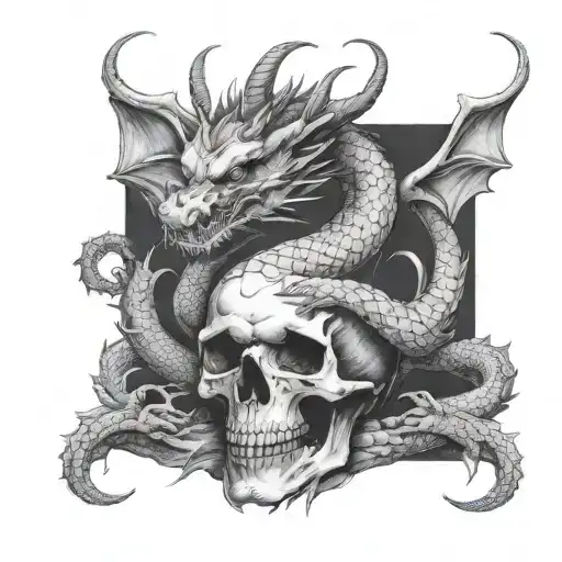 Japanese Dragon Sitting On A Skull