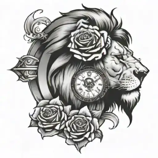 Lion With Clock Around Eye With 100 Dollar Rose Under It