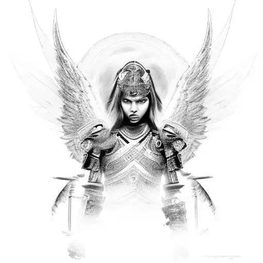 A Detailed Black And Grey Portrait Of A Warrior Angel