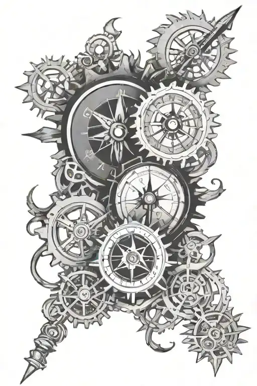 Compass Intertwined Clock Gears