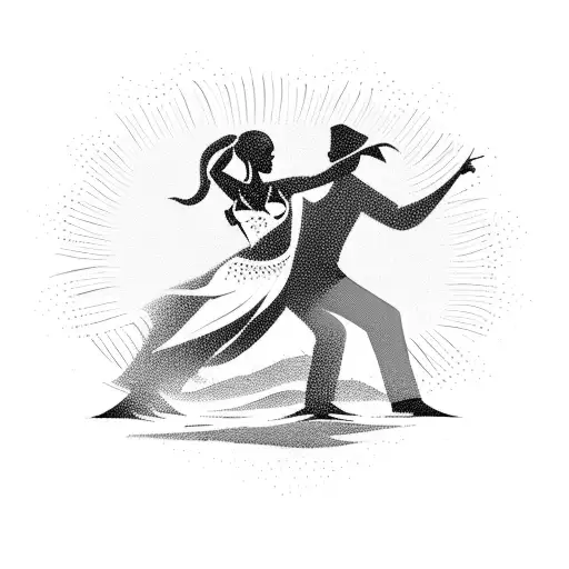 A Silhouette Of A Salsa Couple Dancing On A Tropical Beach At Sunset
