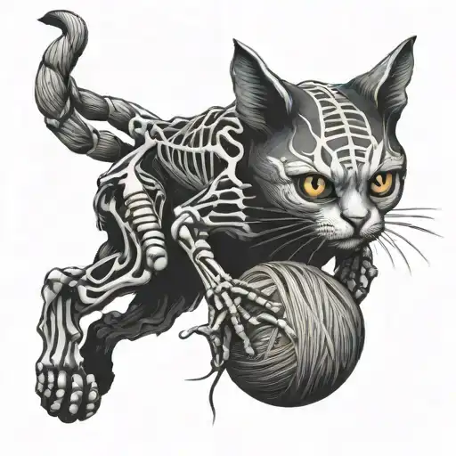 Cat Skeleton Playing With A Ball Of Yarn