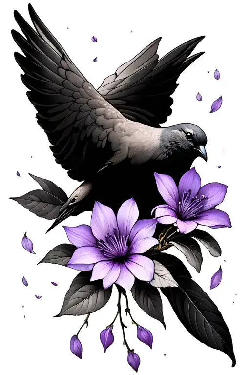 Dove Carrying Singular Lilac Flower With Pedals Falling