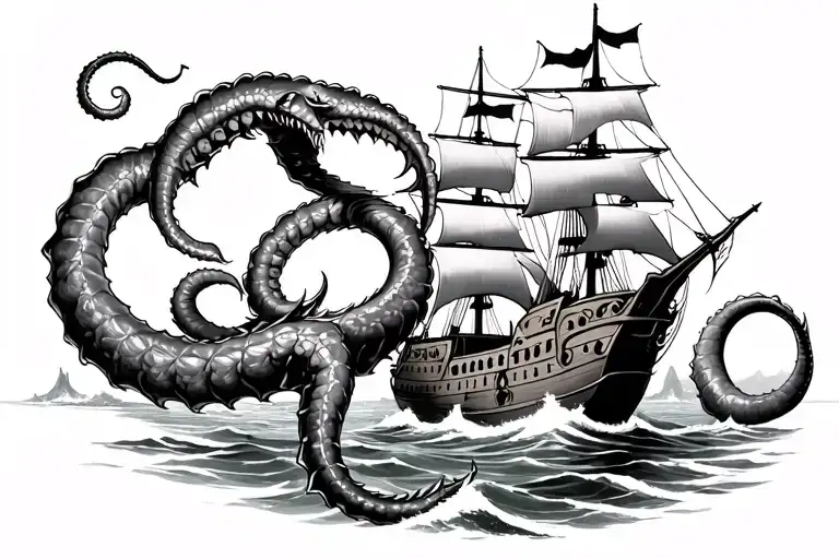 Pirate Ship Fighting Kraken