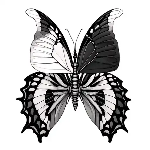 Butterfly With Half Of It Being A Skeleton Of The Butterfly Black And White