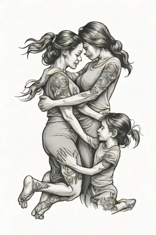 Mother With 3 Daughter Holding Hands