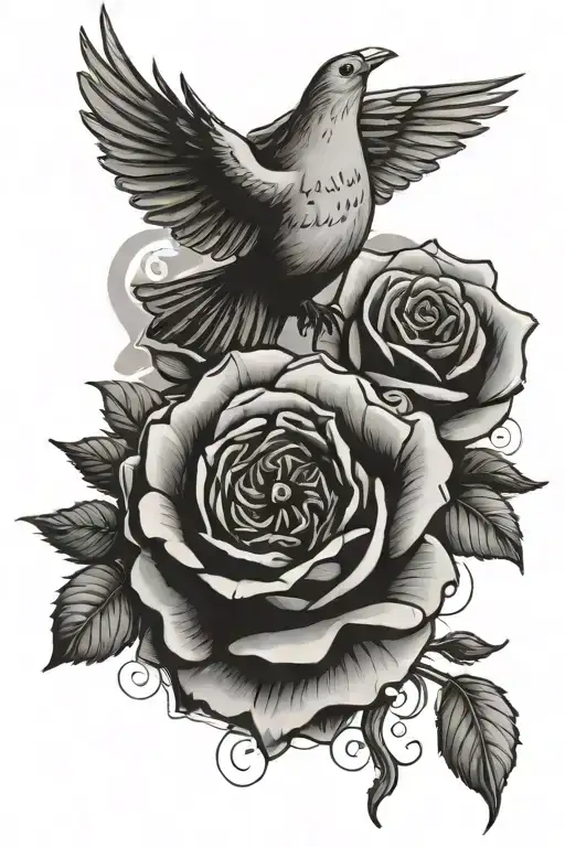 Rose With A Dove Above It With A Eye By A Clock Inside