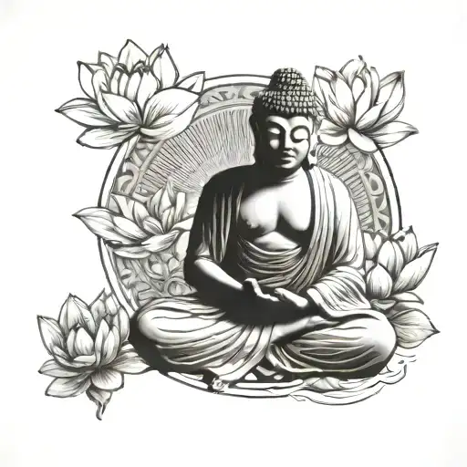 Buddha Sitting Cross Legged Pose Holding Lotus Flower