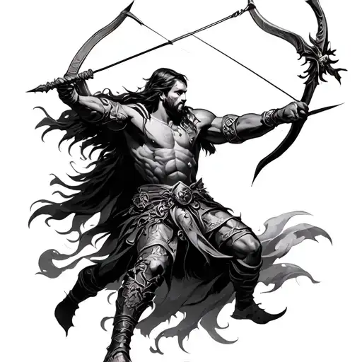 Saggitarius Bow And Warrior Battling