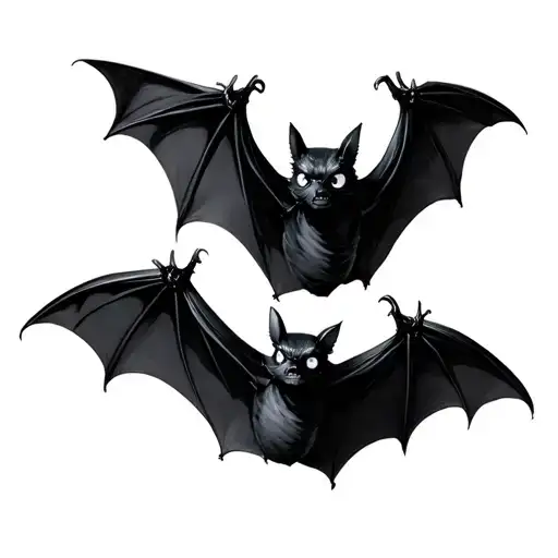 4 Black Bats Flying With White Eyes