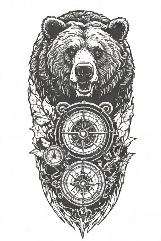 Grizzly With Compass And Map