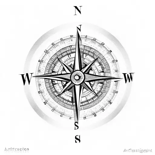 A Detailed Compass Surrounded By Symbols Of Different Countries
