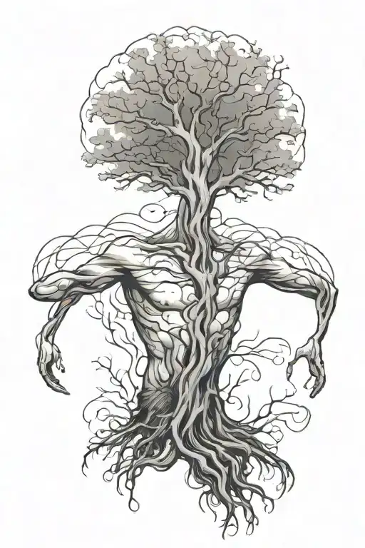 Man And Tree Darkness And Light Emanating