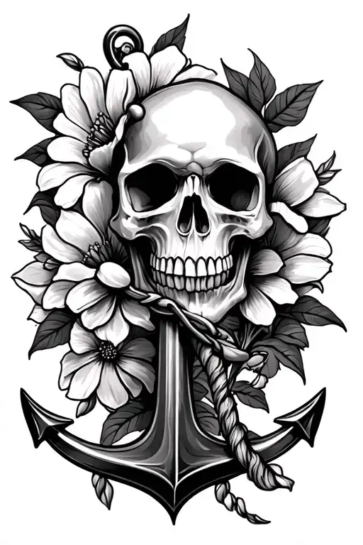 Skull Flower Cross Anchor