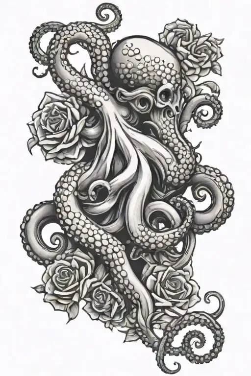 Octopus And Fine Rose Intertwined