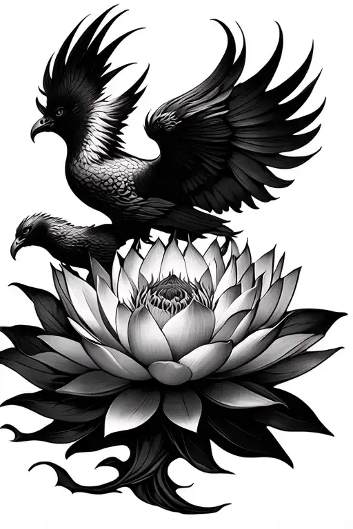 Lotus Flower And Phoenix Rising