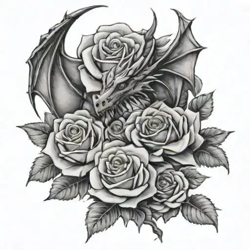 Dragon Flying Roses