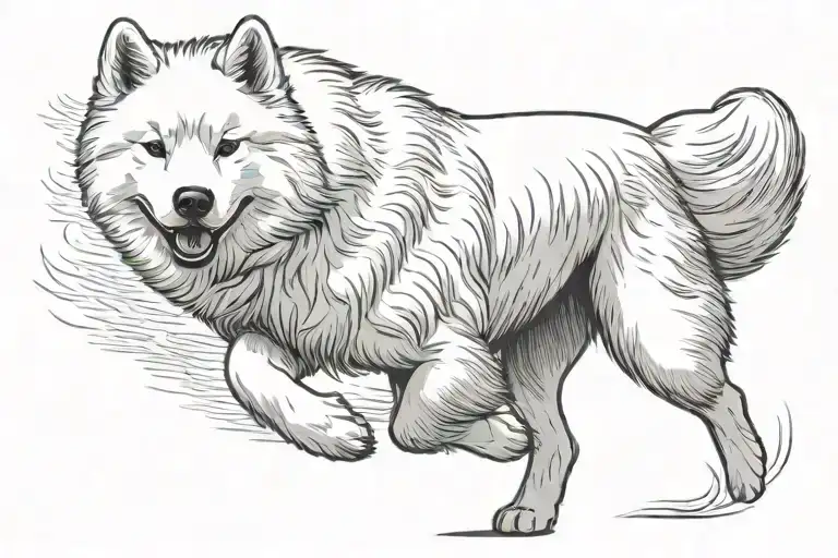 Samoyed Dog Running With A Boy