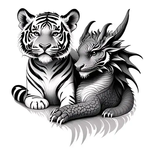 Baby Tiger And Baby Dragon