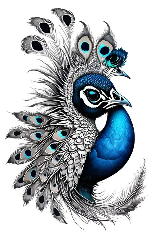 Peacock Head And Feathers