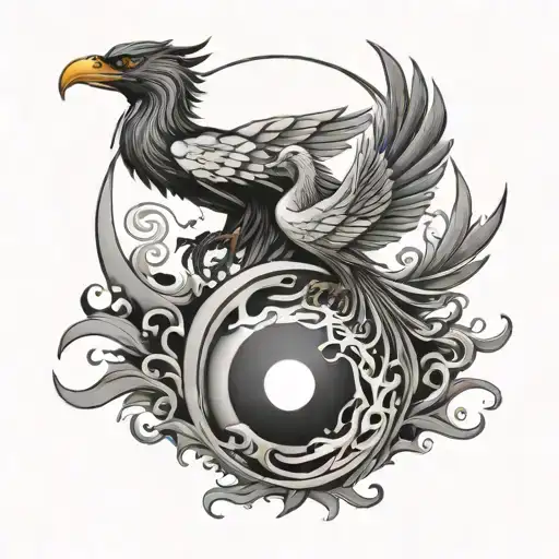 Yin Yang And Phoenix Rising From The Ashes