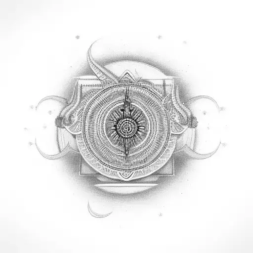 Indian-inspired Spiritual Symbol In Black-grey Style