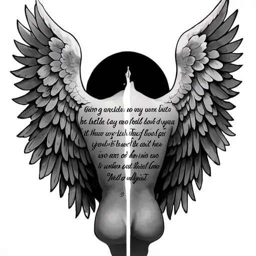 Wings With Bible Verse Going Down The Middle Back