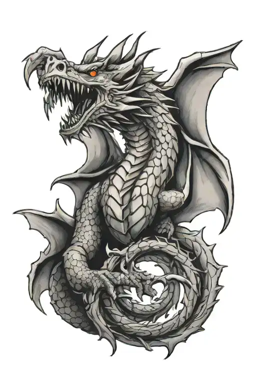 A Medieval Dragon Breathing Fire While Flying