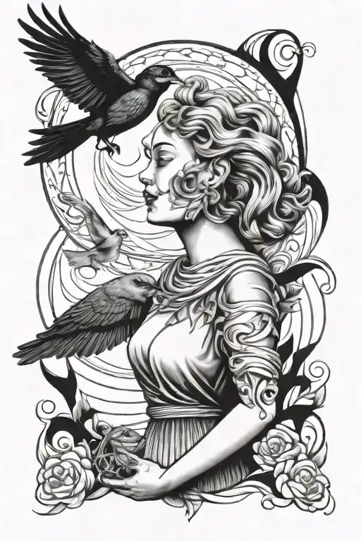 Surrealism Woman Holding Bird Flying Away