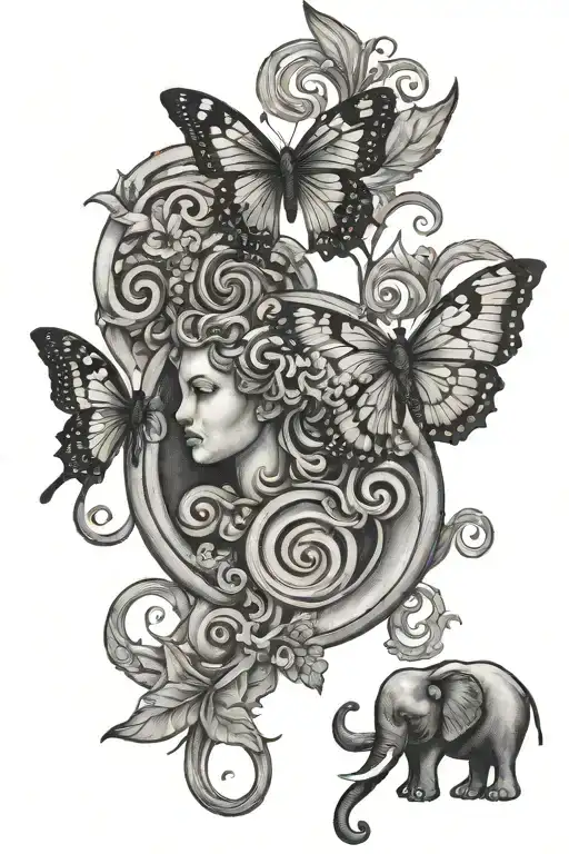 Semi Colon And Butterfly With Medusa And Elephant
