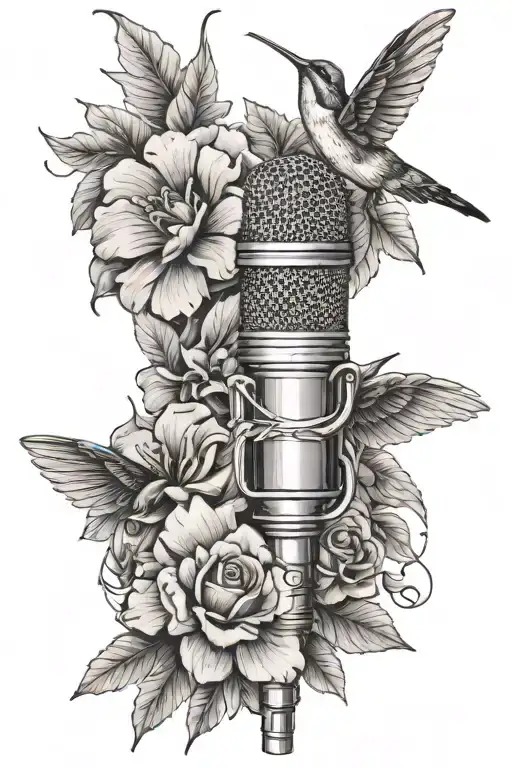 Microphone With Flowers And Humming Bird Flying